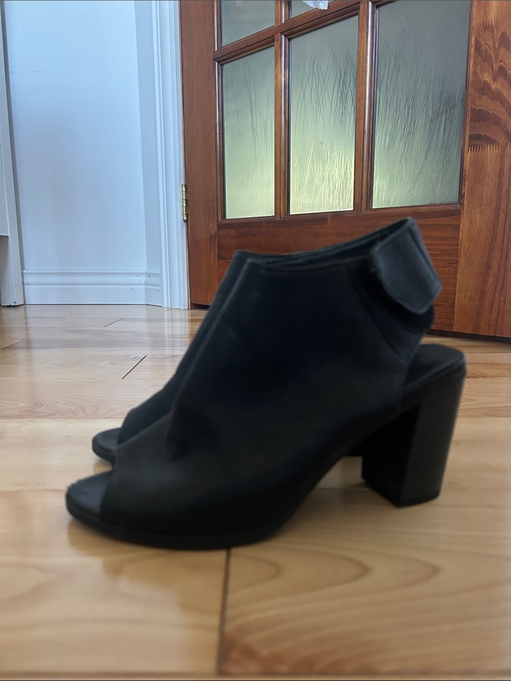 Black Peep-Toe Block Heel Sandals with Ankle Strap